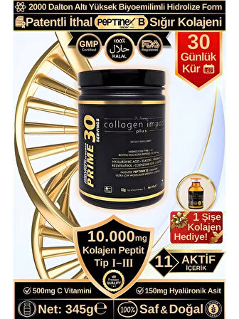 Dr. Sammy's Kolajen 10.000 Mg Tip 1-3 %100 Saf Patentli Hidrolize Sığır Kolajeni, 150MG Hyaluronik Asit, 500 Mg Vitamin C, 200 Mg Glutatyon, 25MG Resveratrol, 100 Mg Elastin, Prime 30 Diyet Takviyesi