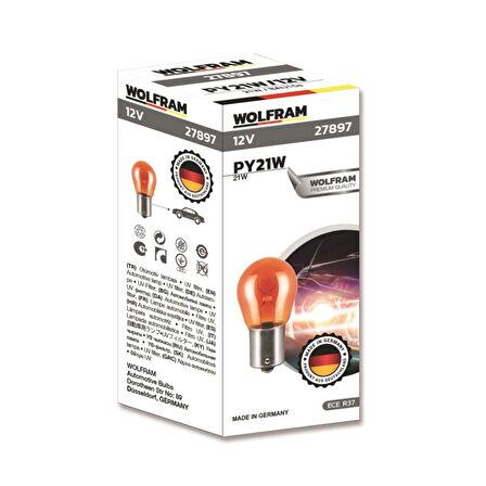 WOLFRAM AMPUL 12V 21W 93 YAN TIRNAK SARI 10 ADET 