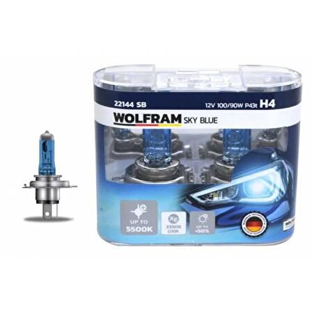 WOLFRAM 22144 SB AMPUL 12V H4 100/90 P43t SKY BLUE BEYAZ IŞIK