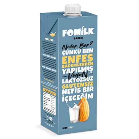 Fomilk Glutensiz Laktozsuz Tam Yağlı 1 lt Badem Sütü