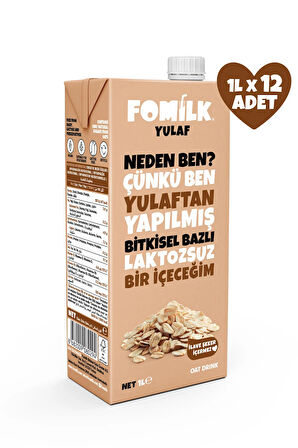 Yulaf Sütü Bitkisel Bazlı Laktozsuz Vegan1 L x 12 Adet