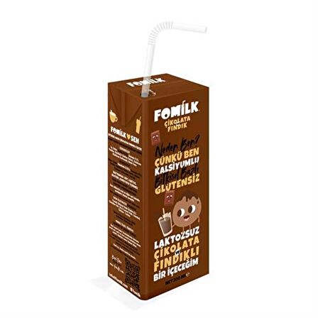 Fomilk Glutensiz Çikolatalı Laktozsuz Tam Yağlı 200 ml 27'li Fındık Sütü