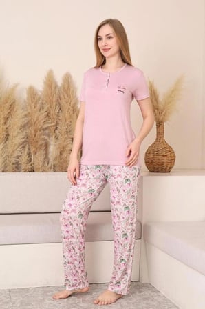 Pijama Takımı, Kelebek Desenli Kısa Kol Likralı Viskon 02876444/03427