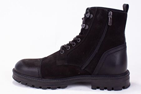 Hammer Jack Alum Merdane Yuvarlak Burun Orta Topuk Ortopedik Bağcıklı Nefes Alan Günlük Siyah Klasik Bot Süet