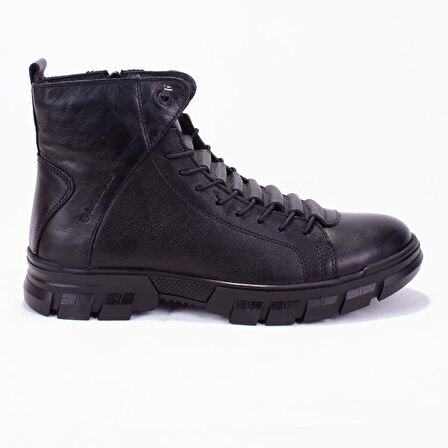 Hammer Jack Yuvarlak Burun Kısa Topuk Bağcıksız Nefes Alan Günlük Siyah Klasik Bot Deri