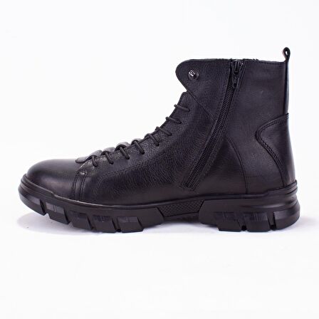 Hammer Jack Yuvarlak Burun Kısa Topuk Bağcıksız Nefes Alan Günlük Siyah Klasik Bot Deri