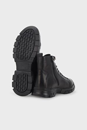 Hammer Jack Yuvarlak Burun Kısa Topuk Bağcıksız Nefes Alan Günlük Siyah Klasik Bot Deri