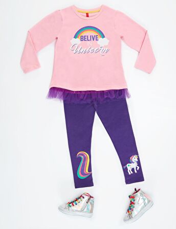 Colorfull Unicorn Kız Tunik Takım