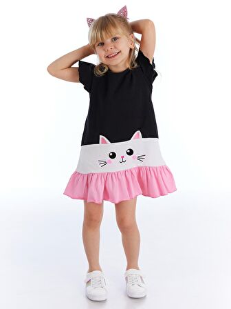 Beyaz Kedi Fırfırlı Elbise