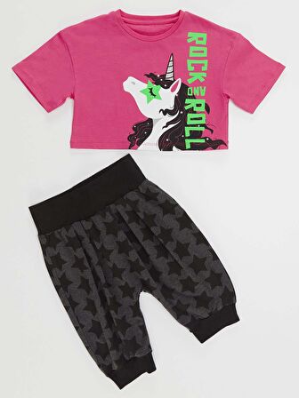 R&R Unicorn Kız T-shirt Kapri Takım