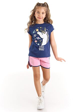 Uzayda Unicorn Kız T-shirt Şort Takım