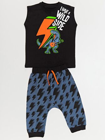 Şimşek Dino Erkek Çocuk T-shirt Kapri Takım