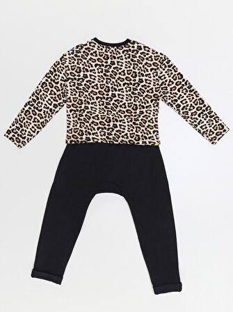 Wow Leopar Kız Çocuk T-shirt Pantolon Takım