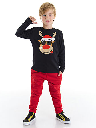 Yılbaşı Geyik Erkek Çocuk T-shirt Pantolon Takım