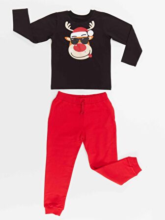 Yılbaşı Geyik Erkek Çocuk T-shirt Pantolon Takım