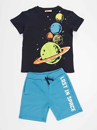 Gezegenler Erkek Çocuk Lacivert T-shirt Mavi Şort Yazlık Takım