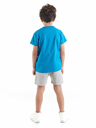 Robot Erkek Çocuk Mavi T-shirt Gri Şort Yazlık Takım
