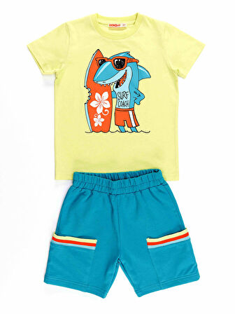 Surf Köpekbalığı Erkek Çocuk Sarı T-shirt Mavi Şort Yazlık Takım