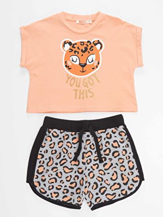 Leopar Kız Çocuk T-shirt Şort Takım