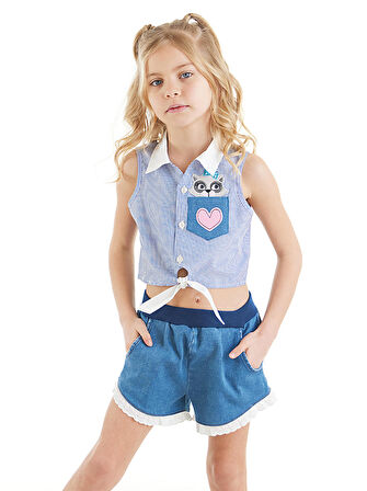 Rakun Kız Denim Şort Gömlek Takım