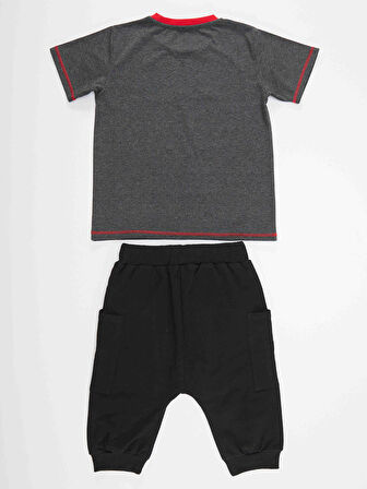 Skull Erkek Çocuk Gri T-shirt Siyah Kapri Şort Yazlık Takım