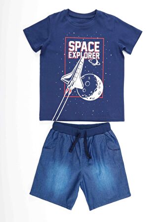 Space Explorer Erkek Çocuk Tshirt Denim Şort Takım