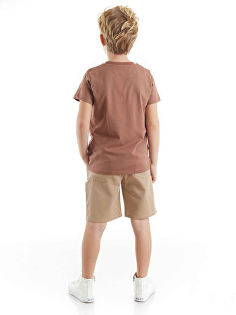 Jeep Erkek Çocuk Kahverengi T-shirt Gabardin Bej Şort Yazlık Takım