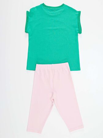 Rock Kankalar Kız Çocuk Yeşil T-shirt Pembe Tayt Yazlık Takım