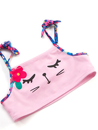 Çiçekli Kedi Kız Çocuk Bikini