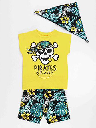 Hawai Korsan Erkek Çocuk T-shirt Şort Bandana Takım