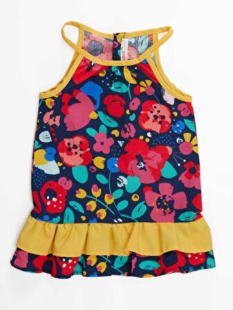 Çiçekli Kız Bebek Poplin Pamuklu Yazlık Elbise