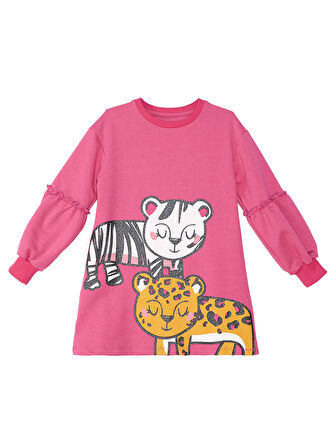 Leopar Zebra Kız Çocuk Pembe Elbise