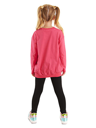 Kanka Kediler Kız Çocuk Pembe T-shirt Siyah Tayt Takım