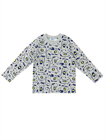 Süper Dino Erkek Bebek Gri Pijama Takımı