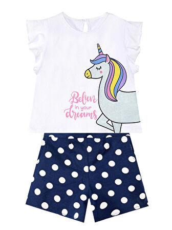 Sim Unicorn Kız Çocuk T-Shirt Poplin Şort Takım