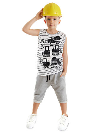 İnşaat Aracı Erkek Çocuk T-shirt Kapri Şort Takım