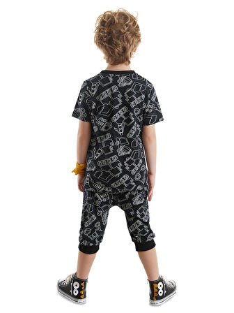 Araba Erkek Çocuk Siyah T-Shirt Kapri Şort Takım