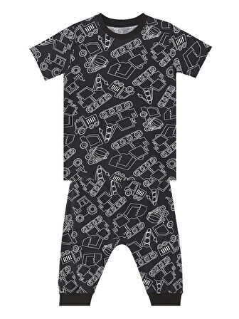 Araba Erkek Çocuk Siyah T-Shirt Kapri Şort Takım