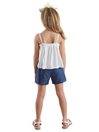 Renkli Püsküllü Unicorn Kız Bluz Denim Şort Takım