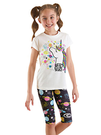 Uzayda Unicorn Kız Çocuk T-Shirt Tayt Takım