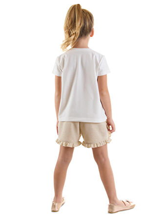 Mutlu Tavşan Kız Çocuk T-shirt Simli Şort Takım