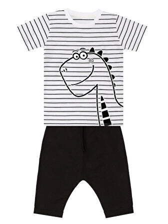 Sevimli Dino Erkek Çocuk T-shirt Kapri Şort Takım