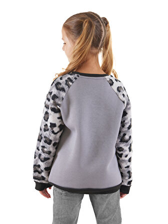 Leopar Peluş Kız Çocuk Sweatshirt