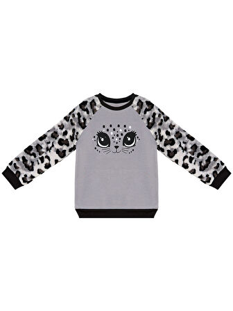 Leopar Peluş Kız Çocuk Sweatshirt