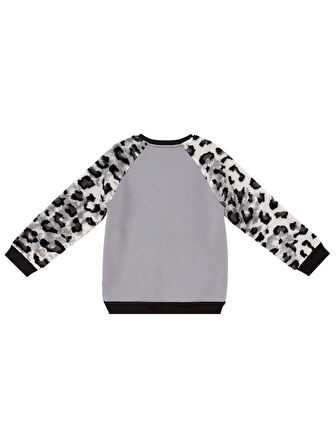 Leopar Peluş Kız Çocuk Sweatshirt