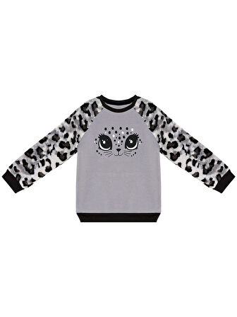 Leopar Peluş Kız Çocuk Sweatshirt