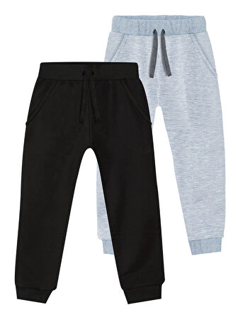 Basic Unisex Siyah-Gri Melanj 2'li Eşofman Altı