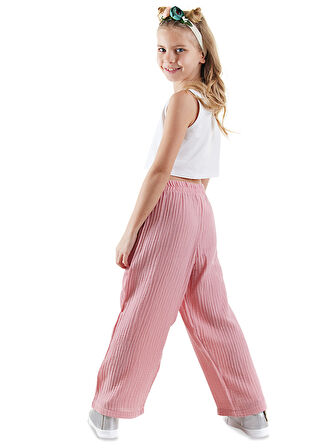 Çiçekli Kız Çocuk Pembe Müslin Pantolon Takım