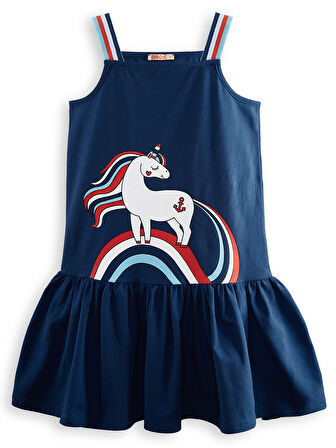 Denizci Unicorn Lacivert Kız Çocuk Elbise