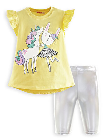 Unicorn Kız Çocuk T-shirt Metalik Tayt Takım